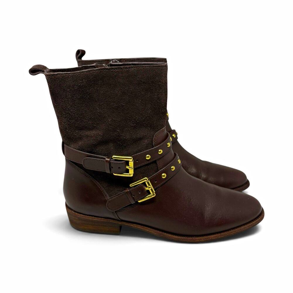 Coach Lilliana Brown Suede & Leather Strappy Studded Boots w/ Side Zip US 7B